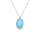 Collier argent rhodié pendentif ovale oxyde 10 x 7.5mm bleu clair opaque réglable 42 à 45cm
