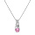 Collier en argent rhodi chane avec pendentif solitaire 5mm oxyde rose et feuillage 42+3cm