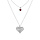 Collier argent rhodié double chaîne pendentif coeur diamanté et 1 oxyde rose réglable 40 à 45cm