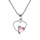 Collier en argent platin chane avec pendentif coeur avec 1 oxyde rose serti 42+3cm