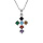 Collier en argent rhodi pendentif croix 15x10mm oxydes multi couleurs sertis 40+5cm
