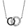 Collier en argent rhodi chane avec pendentif 2 anneaux de taille diffrente emmaills, 1 gros orn d'oxydes blancs et le petit orn d'oxydes noirs - longueur 40cm + 2cm de rallonge