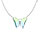 Collier en argent rhodi papillon 20x15mm verre dgrad bleu vert et orn d'oxydes blancs sertis - 42+3cm