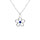 Collier en argent rhodi pendentif fleur ajoure avec oxyde bleu central- 39+4cm