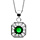 Collier en argent rhodi collection joaillerie chane avec pendentif carr avec angles bisauts et oxydes sertis blancs disposs en forme de fleur avec coeur en oxyde vert - longueur 42cm + 3cm de rallonge