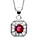 Collier en argent rhodi collection joaillerie chane avec pendentif carr avec angles bisauts et oxydes sertis blancs disposs en forme de fleur avec coeur en oxyde rouge - longueur 42cm + 3cm de rallonge