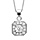 Collier en argent rhodi chane avec pendentif carr avec angles bisauts et oxydes sertis blancs disposs en forme de fleur - longueur 42cm + 3cm de rallonge