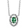 Collier en argent rhodi collection joaillerie chane avec pendentif oxyde ovale vert et entourage d'oxydes blancs sertis - longueur 40cm + 4cm de rallonge