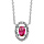 Collier en argent rhodi collection joaillerie chane avec pendentif oxyde ovale fuchsia et entourage d'oxydes blancs sertis - longueur 40cm + 4cm de rallonge