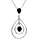 Collier en argent rhodi chane avec pendentif oxyde noir retenant 2 gouttes en fil suspendues et oxyde ovale noir suspendu au milieu - longueur 40cm + 4cm de rallonge