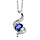Collier en argent rhodi collection joaillerie chane avec pendentif oxyde ovale bleu au centre de vagues ornes d'oxydes blancs sertis - longueur 40cm + 4cm de rallonge