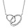 Collier en argent rhodi chane avec pendentif 2 anneaux ovales de taille diffrente emmaills, 1 petit lisse et le gros orn d'oxydes blancs sertis - longueur 40cm + 4cm de rallonge