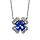 Collier en argent rhodi collection joaillerie chane avec pendentif trfle  4 feuilles en oxydes bleus avec contours en oxydes blancs sertis - longueur 40cm + 4cm de rallonge