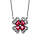 Collier en argent rhodi collection joaillerie chane avec pendentif trfle  4 feuilles en oxydes rouges avec contours en oxydes blancs sertis - longueur 40cm + 4cm de rallonge