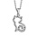 Collier en argent rhodi chane avec pendentif chat ajour stylis avec queue orne d'oxydes blancs - longueur 40cm + 4cm de rallonge