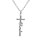 Collier en argent cgaine maille forcat prnom en dcoupe laser anglaise en vertical avec croix  - 40cm