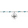 Chane de cheville en argent rhodi perles bleu transparent et soleil diamant 23+3cm