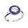 Bague en argent rhodi ronde centre oxyde blanc et contour oxydes rectangulaires bleus