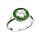 Bague en argent rhodi ronde centre oxyde blanc et contour oxydes rectangulaires verts