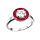 Bague en argent rhodi ronde centre oxyde blanc et contour oxydes rectangulaires rouges