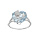 Bague en argent platin coeur avec volute et oxyde bleu ciel