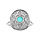 Bague en argent rhodi forme ronde motif fleur avec pierre couleur turquoise