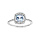 Bague en argent rhodi massif collection joaillerie Topaze vritable bleue carre griffe sur contour pav d'oxydes blancs sertis