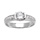 Bague en argent rhodi demi-rail d'oxydes blancs et un gros oxyde blanc au centre avec bords lisses