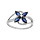 Bague en argent rhodi croise d'oxydes blancs serti et fleur verre bleu fonc