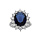 Bague en argent rhodi grosse 20mm x 17 mm avec la pierre centrale bleu fonc et contour pierres blanches