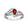 Bague en argent rhodi collection joaillerie oxyde ovale rouge au centre et brins courbs autour