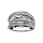Bague en argent rhodi large avec rails larges d'oxydes blancs et anneau lisse