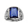Bague en argent rhodi de type chevalire orne d'une grosse Agate bleue