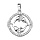 Pendentif en argent rhodié rond avec signe du zodiaque Poisson et contour d'oxydes blancs sertis
