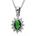 Collier en argent rhodi collection joaillerie chane avec pendentif ovale et gros oxyde vert au centre orn de petits oxydes blancs autour formant une marguerite