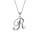 Collier en argent rhodi chane avec pendentif initiale R et oxydes multi couleurs sertis 42+3cm