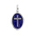 Pendentif en argent rhodi mdaille ovale avec Croix sur fond bleu fonc