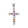 Pendentif en argent rhodi Croix empierre multi-couleur arrondies