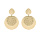 Boucles d'oreille en acier et PVD jaune double pastille lisse et motif et fermoir poussette