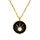 Collier en acier dor pendentif rond rsine noire et 1 oxyde blanc toil - 38+7cm