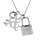 Collier en acier chane avec pendentifs cadenas, clefs et & longueur 38+7cm