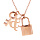 Collier en acier et PVD rose pendentifs cadenas, clefs et & longueur 38+7cm
