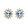 Boucles d'oreille tige en vermeil massif avec pierre naturelle ovale topaze bleue et contour d'oxydes blancs sertis