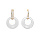 Boucles d'oreille tige en vermeil cercle cramique blanche et  barrette d'oxydes sertis