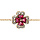 Bracelet en vermeil chane avec motif trfle et pierre rouge entourage oxydes blancs sertis 16+2cm