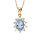 Collier en vermeil massif pendentif ovale pierre naturelle topaze bleue contour d'oxydes blancs sertis  - 40+5cm
