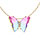 Collier en vermeil papillon 20x15mm verre dgrad rose et orn d'oxydes blancs sertis - 42+3cm