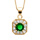 Collier en vermeil pendentif carre oxydes sertis blancs pierre centrale verte  - 42+3cm