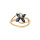 Bague croise en vermeil avec oxydes blancs sertis et fleur verre bleu fonc