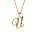 Collier en vermeil pendentif initiale U oxydes multi couleurs sertis  - 42+3cm
